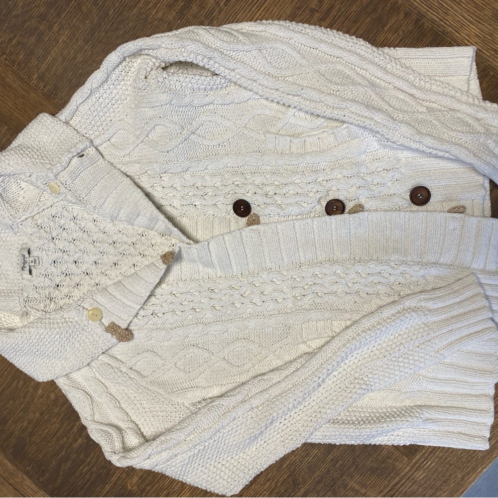 Madewell Cream Button-Up Cable Knit Cardigan